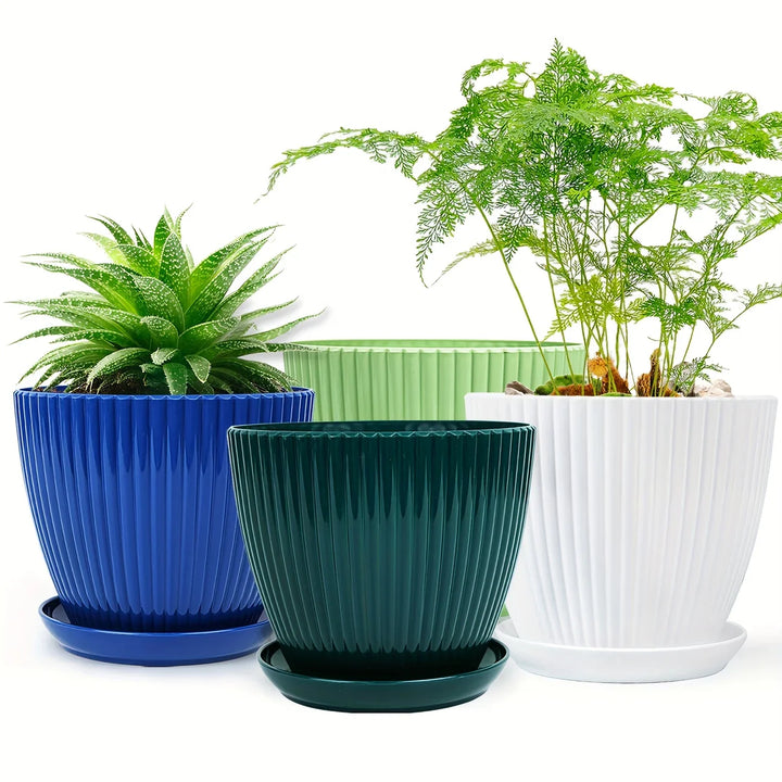 Lisslune | Flower pot with groove structure and saucer – Sturdy plastic pot for plants