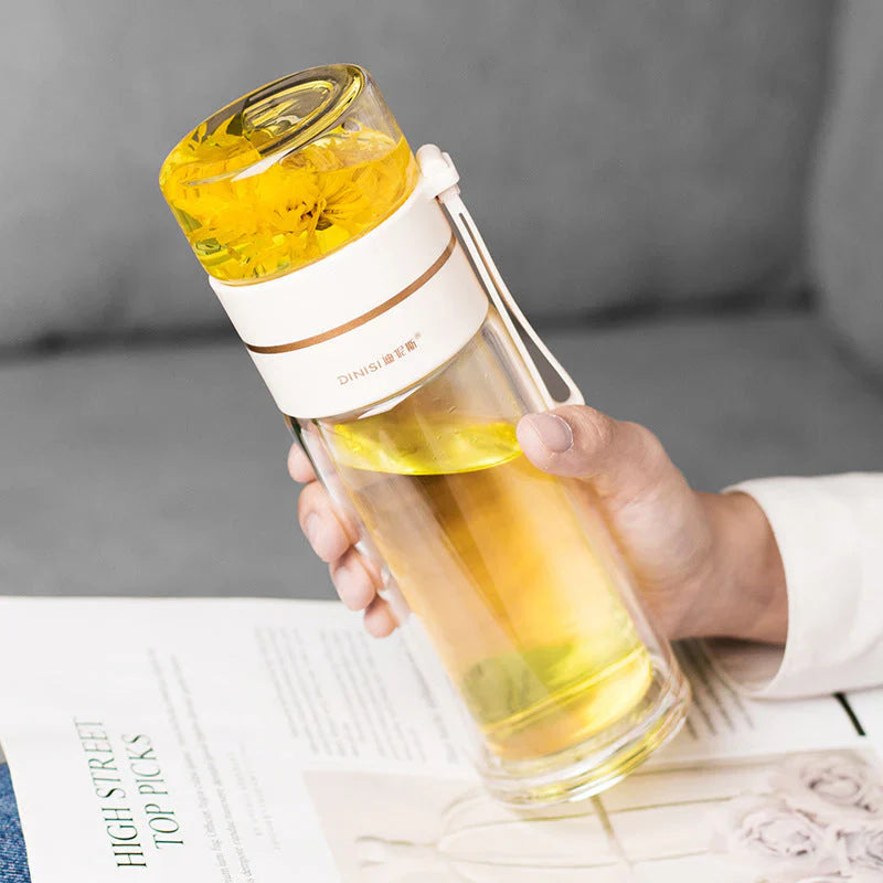 Lisslune | Double-walled glass bottle with tea strainer and infuser