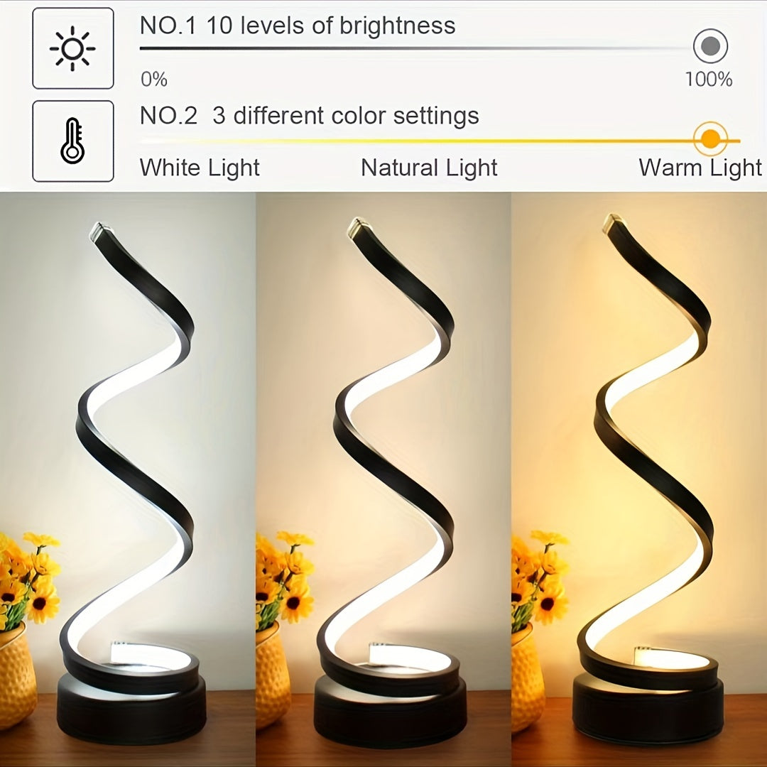 Lisslune | Modern Spiral Table Lamp – Creative LED Desk Lamp with Gentle Warm Light, Perfect for Bedroom, Living Room, and Study Decor