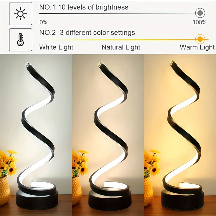 Lisslune | Modern Spiral Table Lamp – Creative LED Desk Lamp with Gentle Warm Light, Perfect for Bedroom, Living Room, and Study Decor
