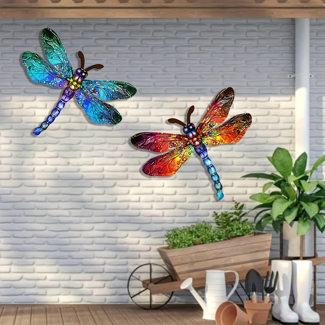 Lisslune | 1/2 piece vibrant dragonfly wall art made of metal – artistic outdoor decoration for gardens, homes, and events – durable, versatile, and eye-catching – a perfect gift idea for any occasion