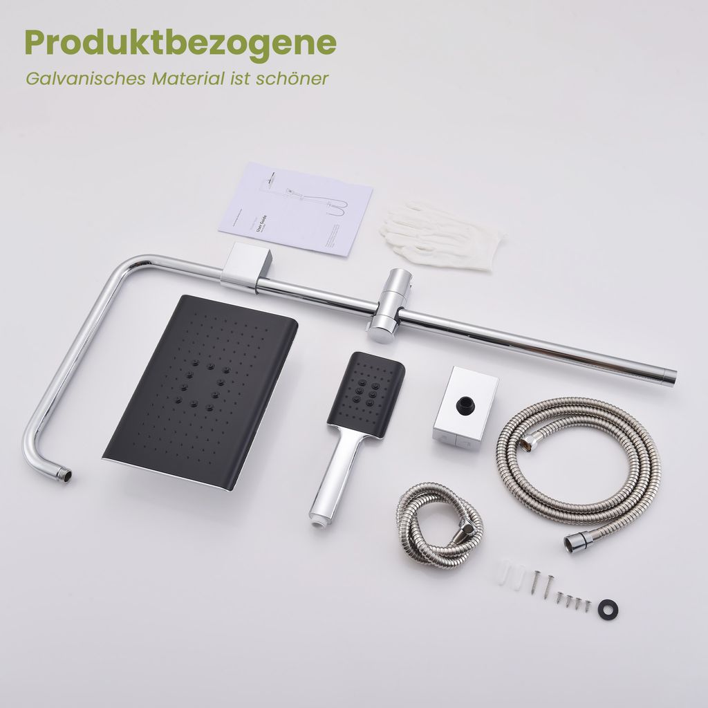 Lisslune | Shower system without faucet, rainfall shower set with self-cleaning shower head and handheld shower, shower column for bathroom/bathtub