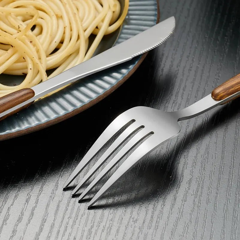Lisslune | Elegant 4-pc. Stainless Steel Cutlery with Wood Handle Artificial