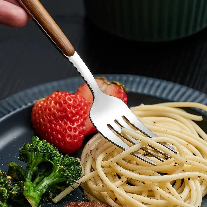 Lisslune | Elegant 4-pc. Stainless Steel Cutlery with Wood Handle Artificial