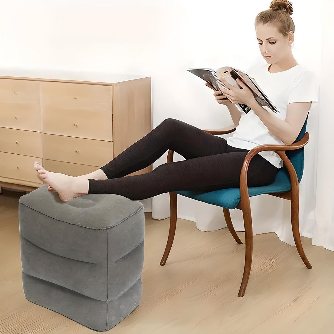 Lisslune | Inflatable Travel Footrest | Ergonomic, Adjustable Height & Compact for Planes, Trains, Buses & Office Use