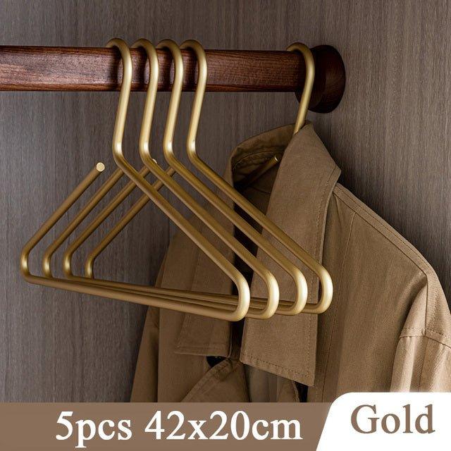 Lisslune | 5 pieces of hangers made of solid matte gold/silver │ Seamless wardrobe organizer made of metal