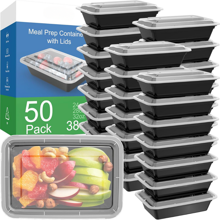Lisslune | 50-Pack Reusable Meal Prep Containers with Lid, Leakproof