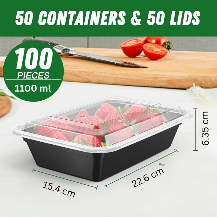 Lisslune | 50-Pack Reusable Meal Prep Containers with Lid, Leakproof