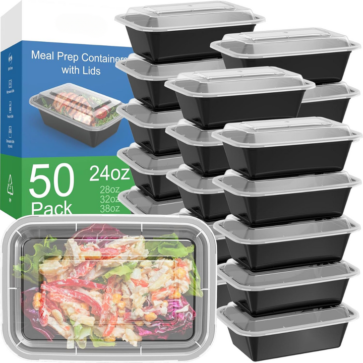 Lisslune | 50-Pack Reusable Meal Prep Containers with Lid, Leakproof