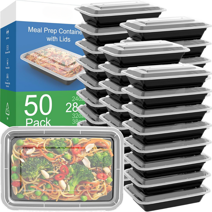Lisslune | 50-Pack Reusable Meal Prep Containers with Lid, Leakproof