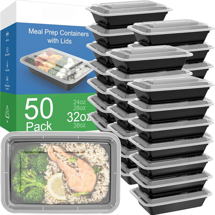 Lisslune | 50-Pack Reusable Meal Prep Containers with Lid, Leakproof