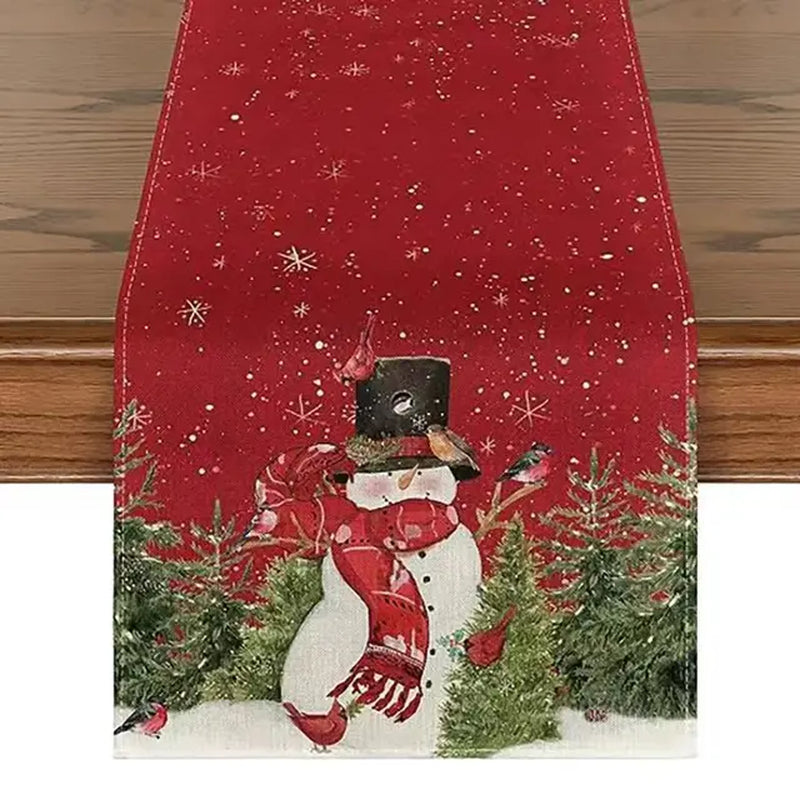 Lisslune | Linen Christmas Table Runner Snowman Christmas Tree Home Dining Table Cloth Tablecloth 2023 Christmas Noel Christmas Decorations 2024