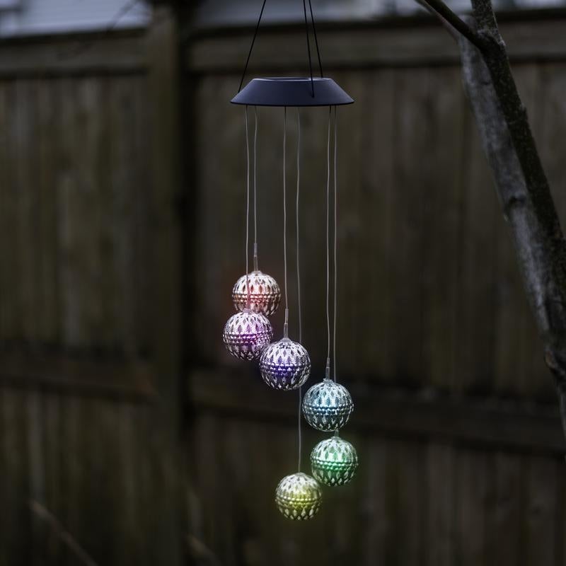 Lisslune | Solar Metal Ball Wind Chime – Solar Powered LED Garden Decoration with Soothing Sounds
