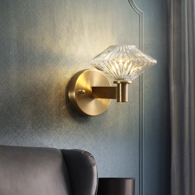 Skørter | 6"/9" W Gold Diamond Wall Mounted Lighting Fixture Vintage Clear Prismatic Glass 1 Main Living Room Wall Lamp Lighting
