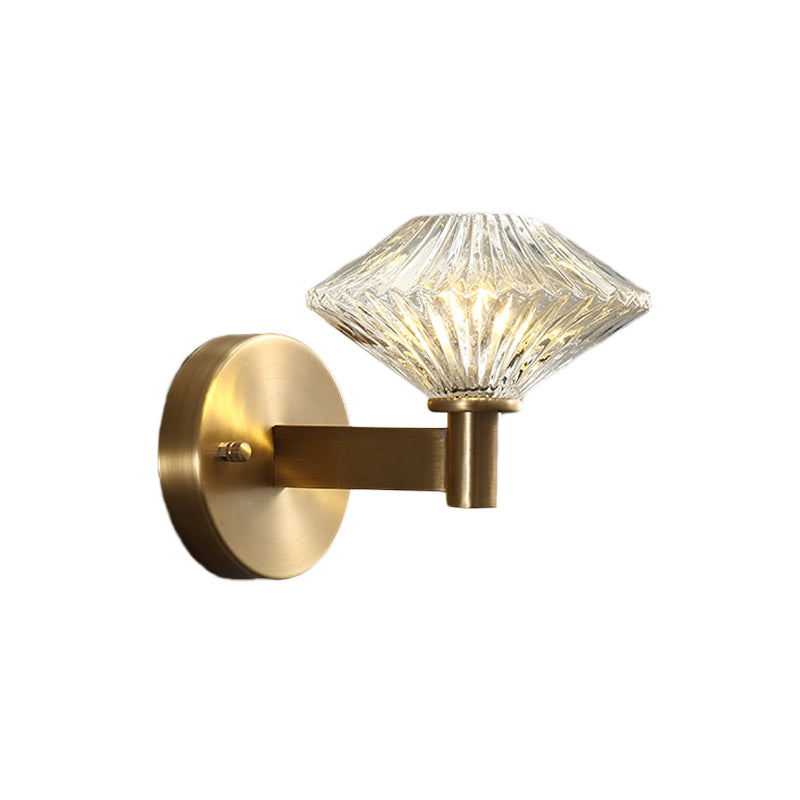Skørter | 6"/9" W Gold Diamond Wall Mounted Lighting Fixture Vintage Clear Prismatic Glass 1 Main Living Room Wall Lamp Lighting