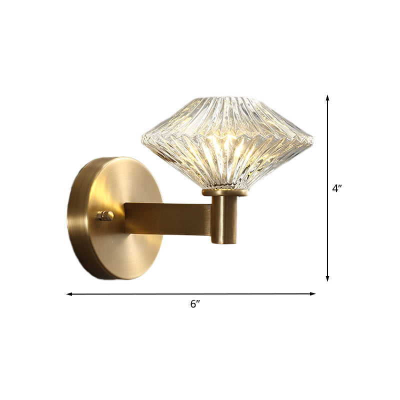 Skørter | 6"/9" W Gold Diamond Wall Mounted Lighting Fixture Vintage Clear Prismatic Glass 1 Main Living Room Wall Lamp Lighting