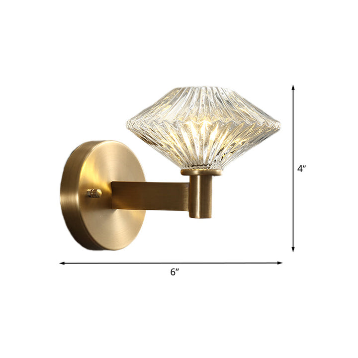 Skørter | 6"/9" W Gold Diamond Wall Mounted Lighting Fixture Vintage Clear Prismatic Glass 1 Main Living Room Wall Lamp Lighting