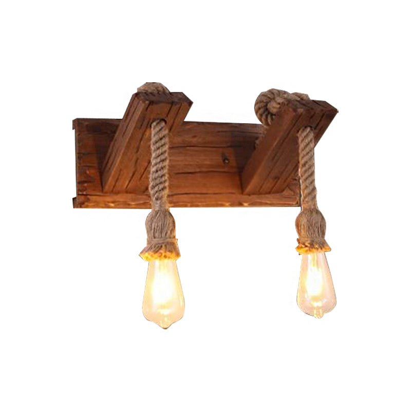 Lisslune | Wood Exposed Bulb Wall Lighting Industrial Style Rope 1/2 Light Bedroom Wall Lamp
