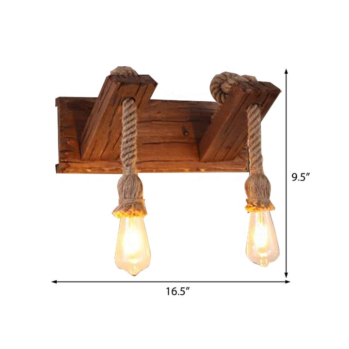 Lisslune | Wood Exposed Bulb Wall Lighting Industrial Style Rope 1/2 Light Bedroom Wall Lamp