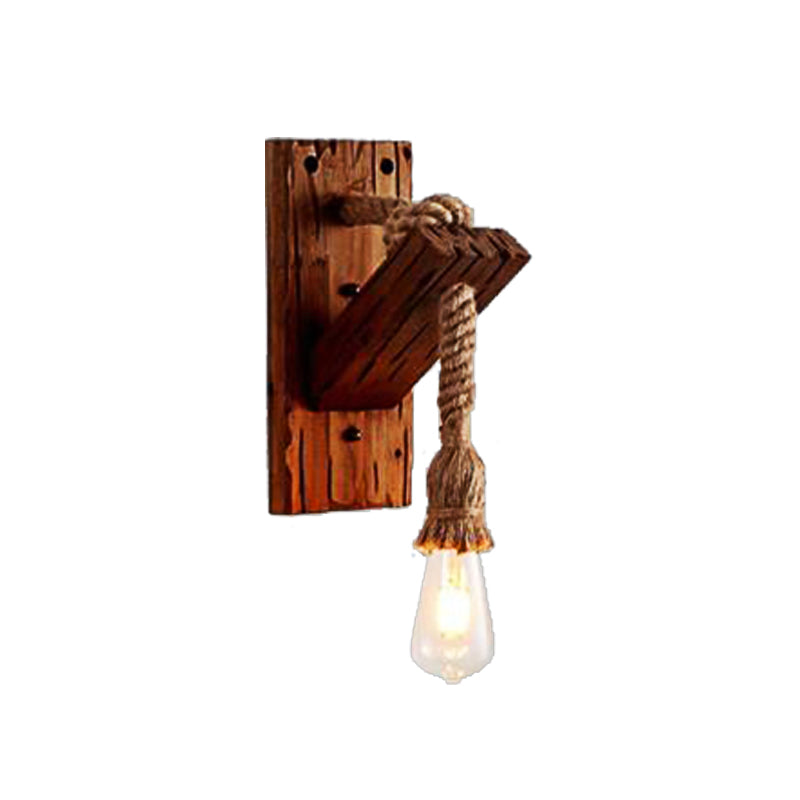 Lisslune | Wood Exposed Bulb Wall Lighting Industrial Style Rope 1/2 Light Bedroom Wall Lamp