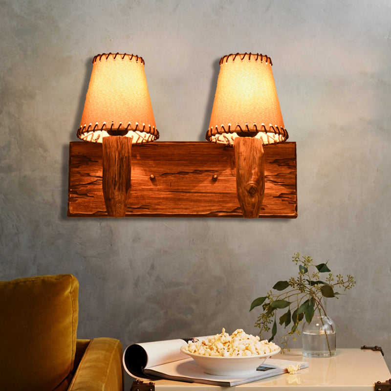Lisslune | 1/2-Light Tapered Wall Lamp Industrial Wooden Fabric Wall Lamp Fixture for Dining Room