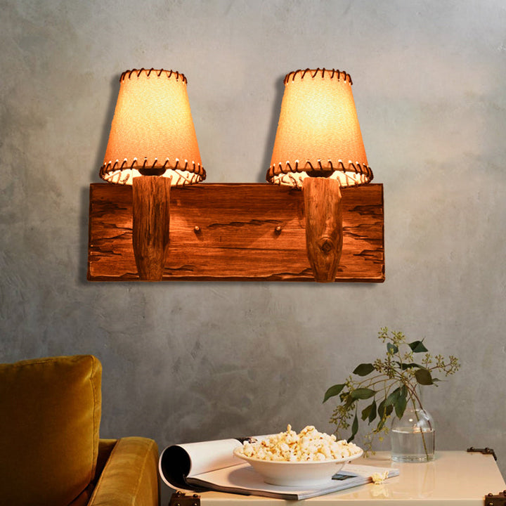 Lisslune | 1/2-Light Tapered Wall Lamp Industrial Wooden Fabric Wall Lamp Fixture for Dining Room