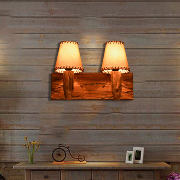 Lisslune | 1/2-Light Tapered Wall Lamp Industrial Wooden Fabric Wall Lamp Fixture for Dining Room