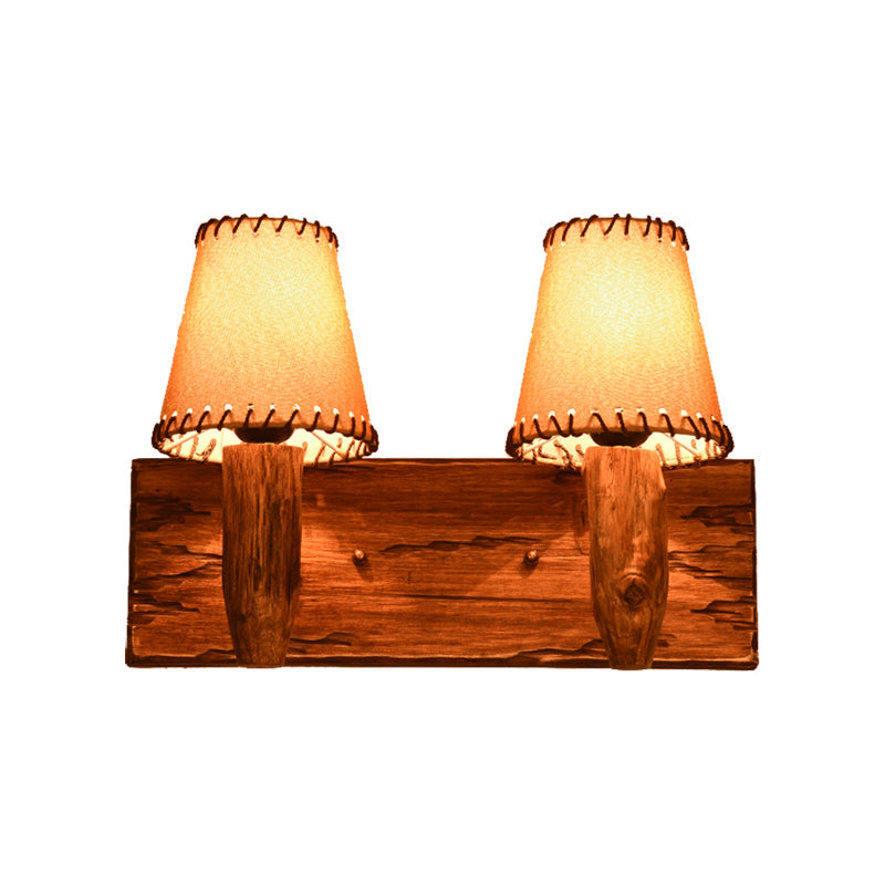Lisslune | 1/2-Light Tapered Wall Lamp Industrial Wooden Fabric Wall Lamp Fixture for Dining Room