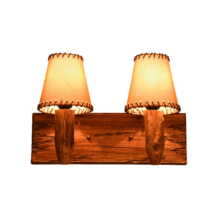 Lisslune | 1/2-Light Tapered Wall Lamp Industrial Wooden Fabric Wall Lamp Fixture for Dining Room
