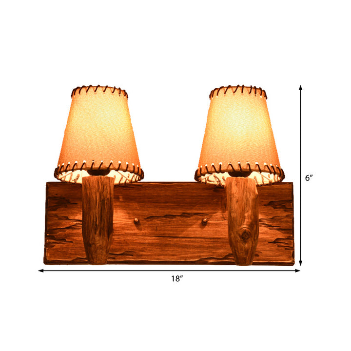 Lisslune | 1/2-Light Tapered Wall Lamp Industrial Wooden Fabric Wall Lamp Fixture for Dining Room