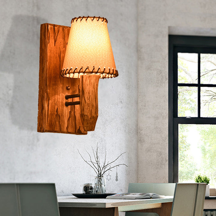 Lisslune | 1/2-Light Tapered Wall Lamp Industrial Wooden Fabric Wall Lamp Fixture for Dining Room