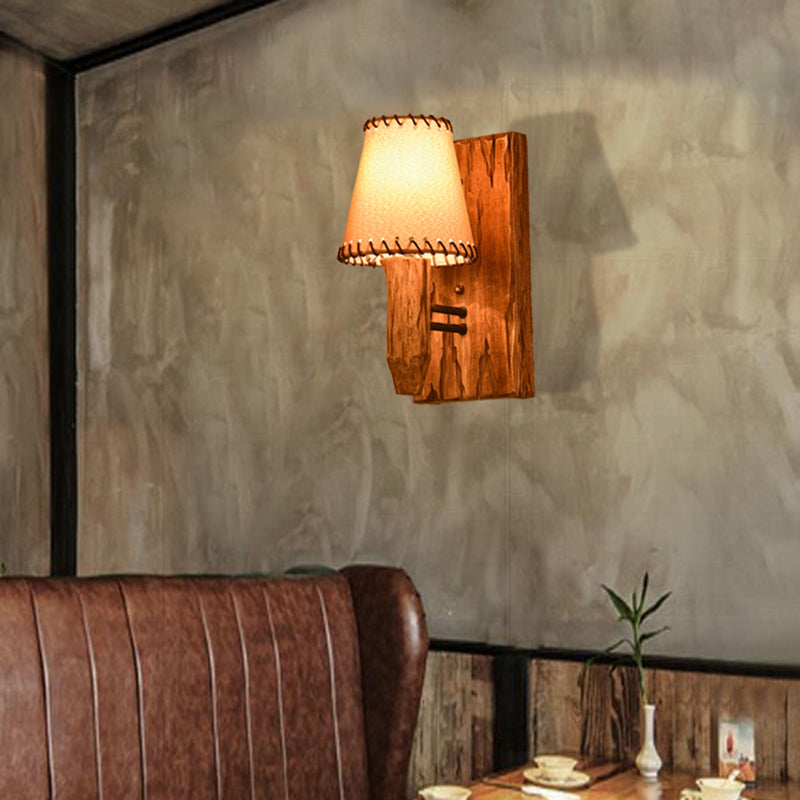 Lisslune | 1/2-Light Tapered Wall Lamp Industrial Wooden Fabric Wall Lamp Fixture for Dining Room