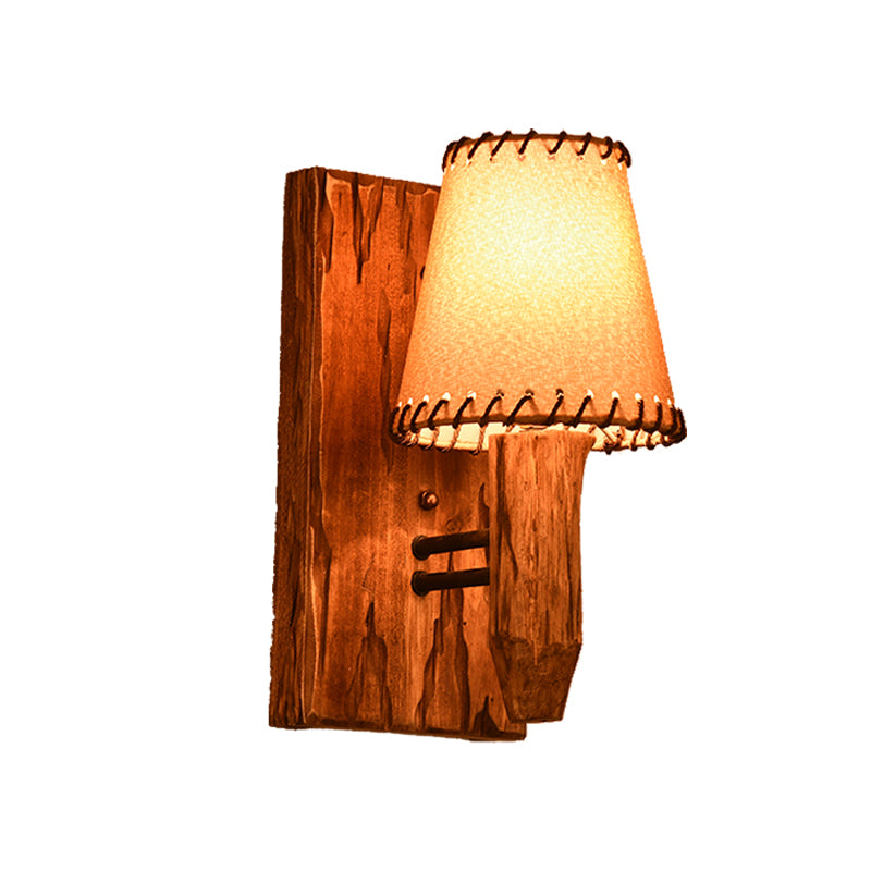 Lisslune | 1/2-Light Tapered Wall Lamp Industrial Wooden Fabric Wall Lamp Fixture for Dining Room