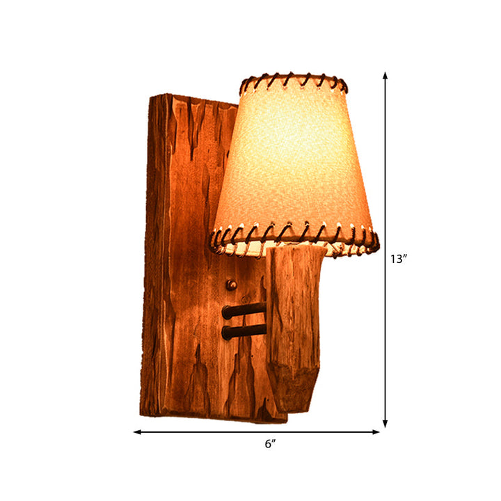 Lisslune | 1/2-Light Tapered Wall Lamp Industrial Wooden Fabric Wall Lamp Fixture for Dining Room