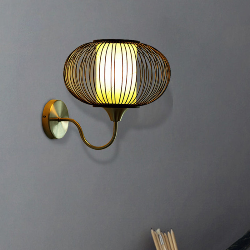 Skørter | Modernism 1-Bulb Wall Light Black Lantern Wall Mounted Light Fixture with Bamboo Shade