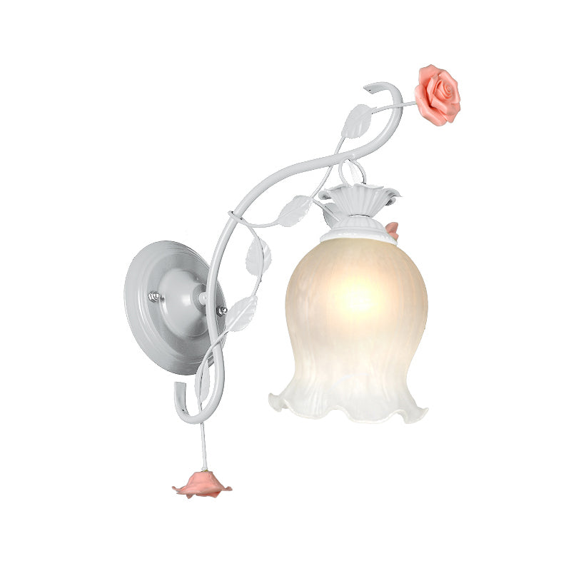 Skørter | Countryside Rose Wall Lamp 1 Head Metal Wall Fixture Lighting in White/Green for Bedroom