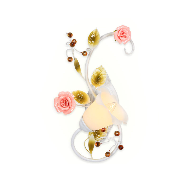 Skørter | Country curved arm wall lamp 1 bulb metal roses wall lighting in white for living room, left/right
