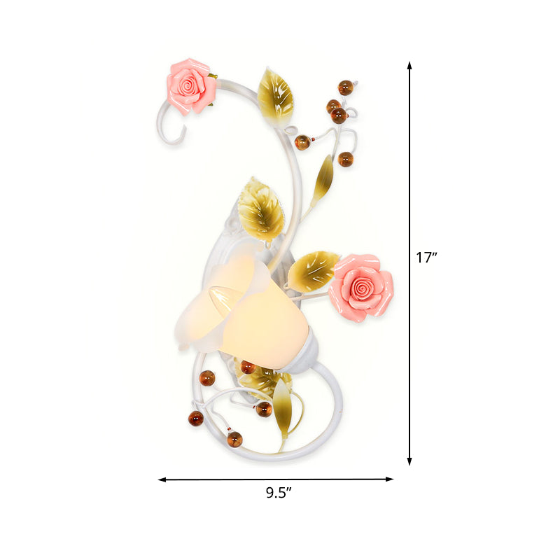 Skørter | Country curved arm wall lamp 1 bulb metal roses wall lighting in white for living room, left/right