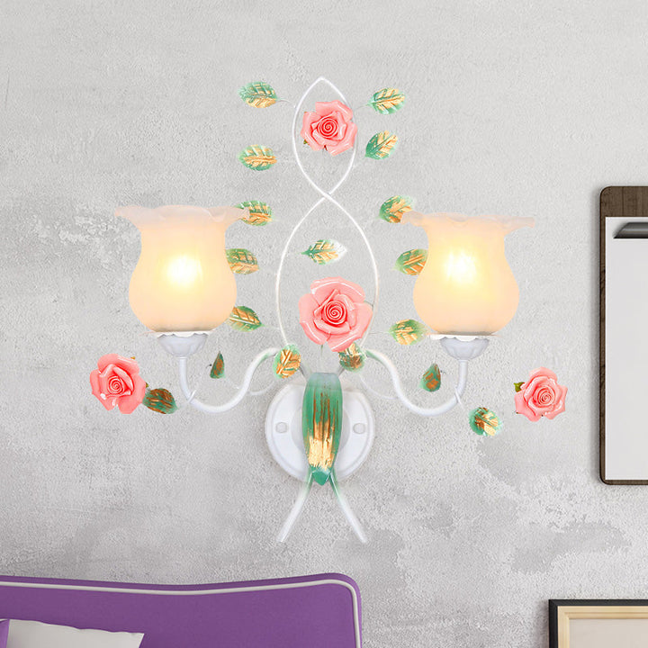 Skørter | 1/2 Bulbs Metal Wall Lamp Pastoral White Flower Living Room Wall Mounted Lighting