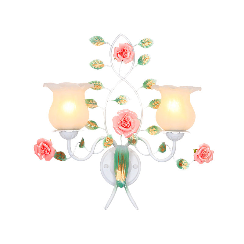 Skørter | 1/2 Bulbs Metal Wall Lamp Pastoral White Flower Living Room Wall Mounted Lighting
