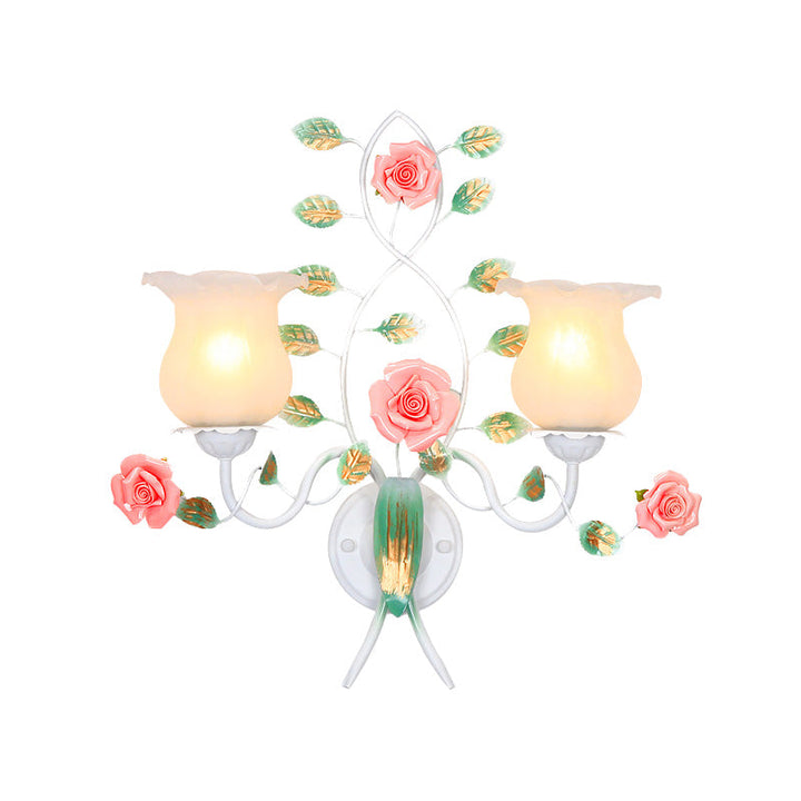 Skørter | 1/2 Bulbs Metal Wall Lamp Pastoral White Flower Living Room Wall Mounted Lighting