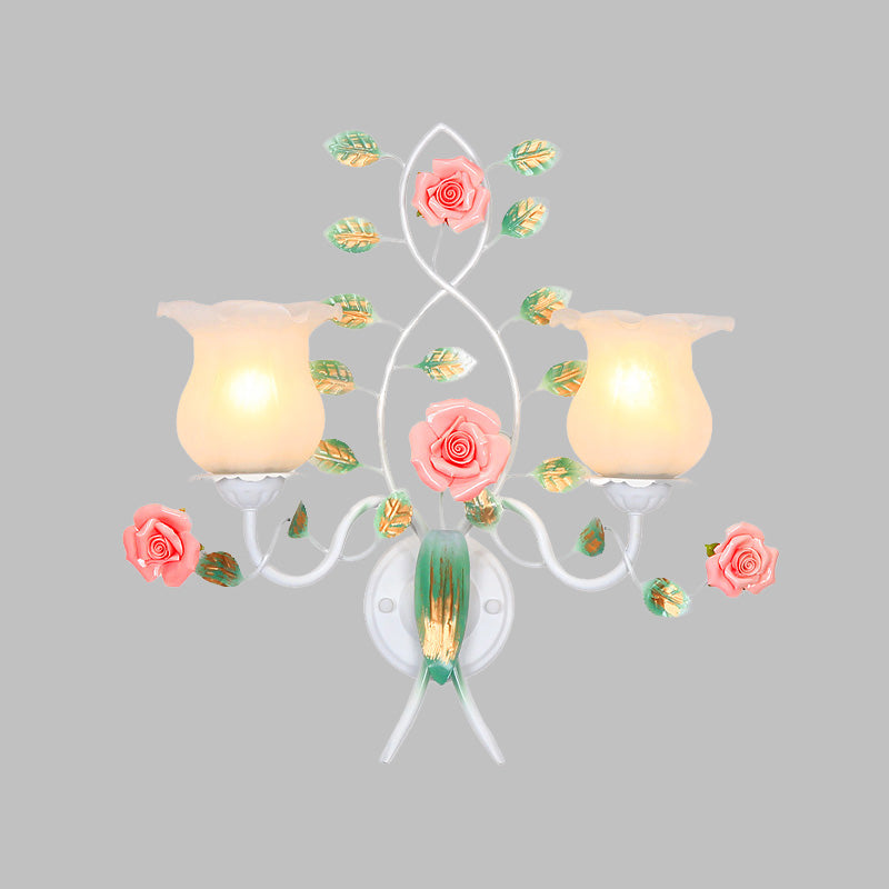 Skørter | 1/2 Bulbs Metal Wall Lamp Pastoral White Flower Living Room Wall Mounted Lighting