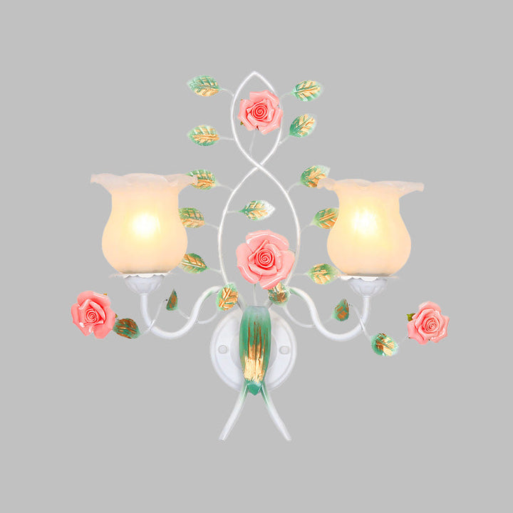 Skørter | 1/2 Bulbs Metal Wall Lamp Pastoral White Flower Living Room Wall Mounted Lighting