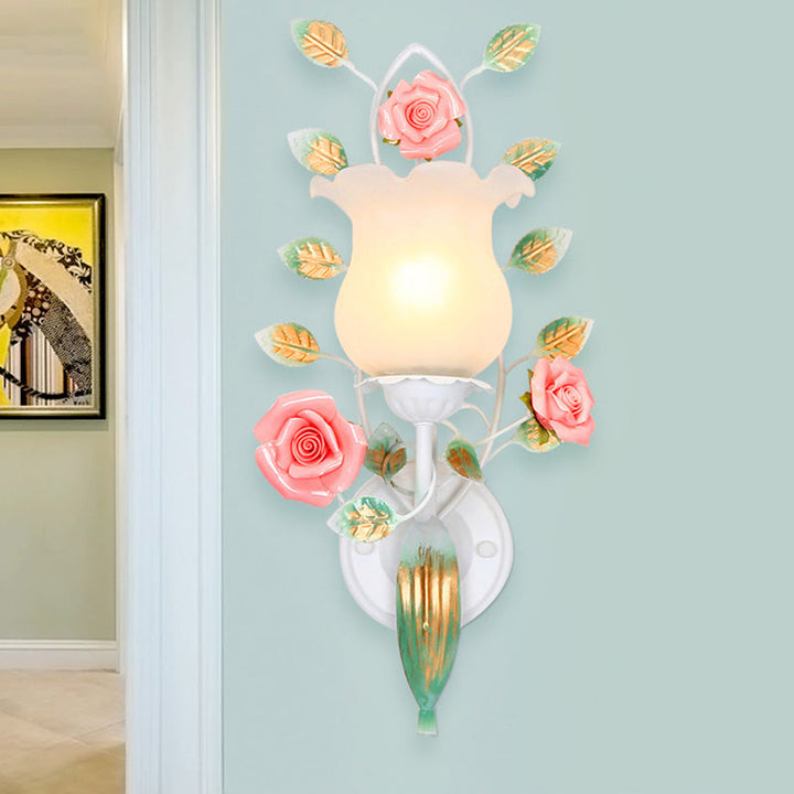 Skørter | 1/2 Bulbs Metal Wall Lamp Pastoral White Flower Living Room Wall Mounted Lighting