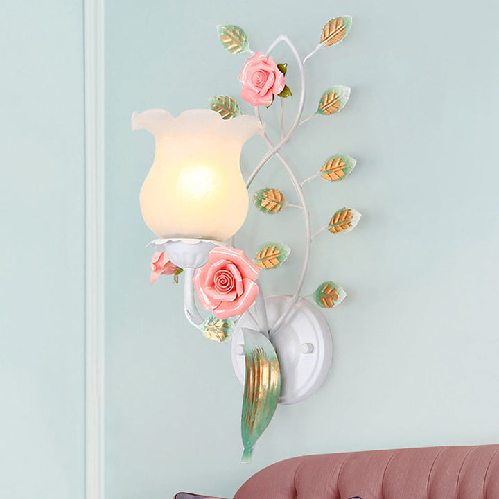Skørter | 1/2 Bulbs Metal Wall Lamp Pastoral White Flower Living Room Wall Mounted Lighting
