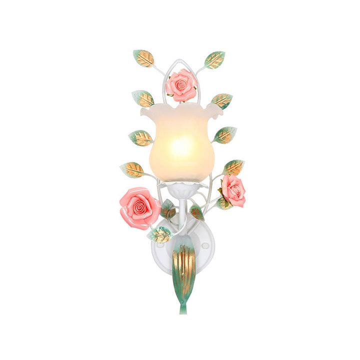 Skørter | 1/2 Bulbs Metal Wall Lamp Pastoral White Flower Living Room Wall Mounted Lighting