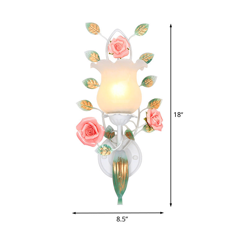 Skørter | 1/2 Bulbs Metal Wall Lamp Pastoral White Flower Living Room Wall Mounted Lighting