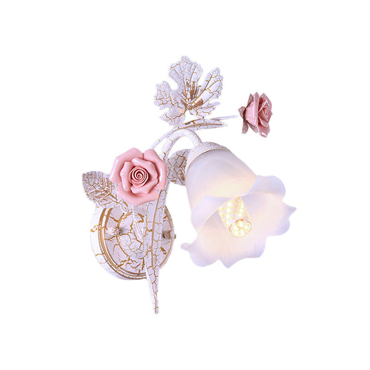 Skørter | Flared Living Room Wall Lamp Romantic Pastoral Metal 1/2 Cups White Wall Lamp Fixture with Flower Decor