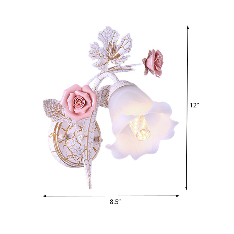 Skørter | Flared Living Room Wall Lamp Romantic Pastoral Metal 1/2 Cups White Wall Lamp Fixture with Flower Decor