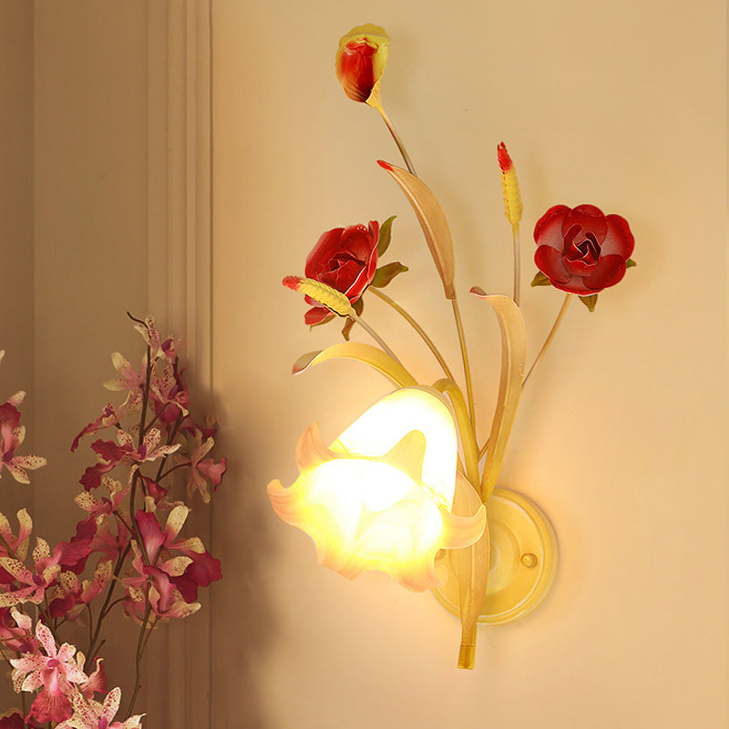 Skørter | Pastoral Rose Wall Light Sconces 1/2 Lamps Metal Wall Lamp Fixture in White for Bedroom